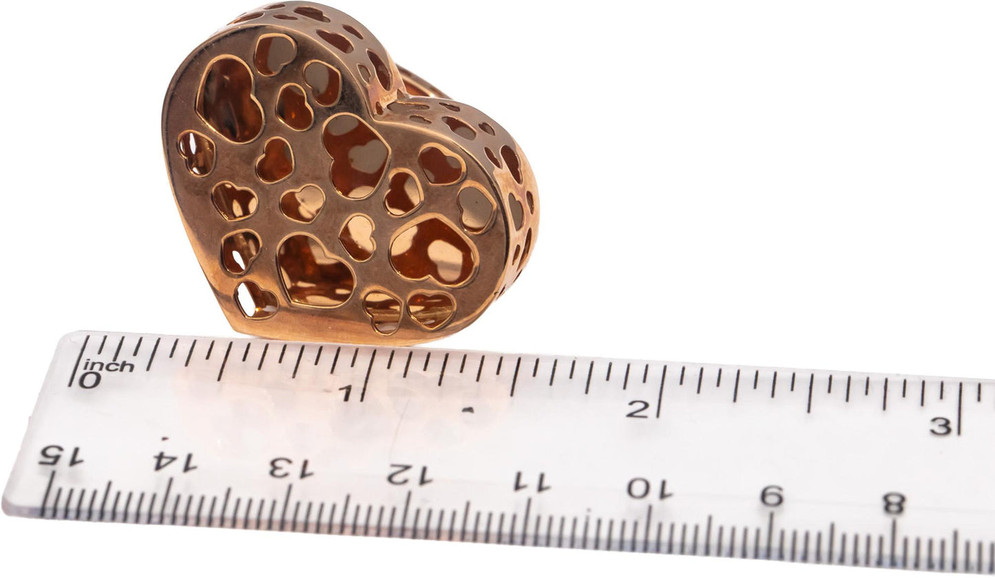 Italian Designer 18k Rose Gold Heart Gallery Jumbo Statement Ring Size 7