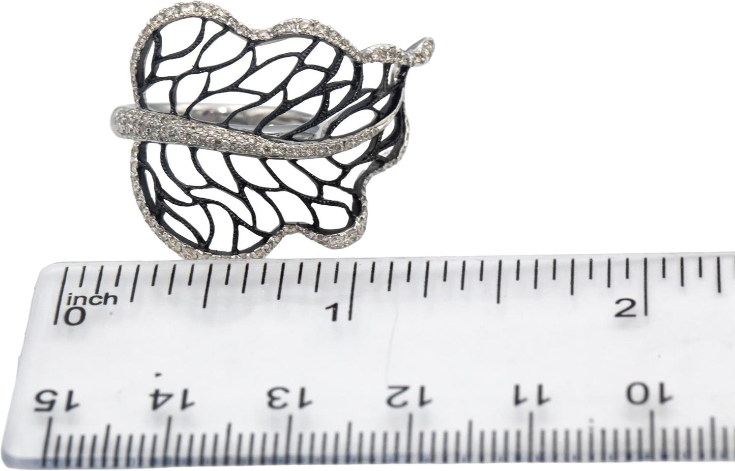 14k White Gold Round Diamond Floral Openwork Leaf Cocktail Ring 0.50CT Size 6.5