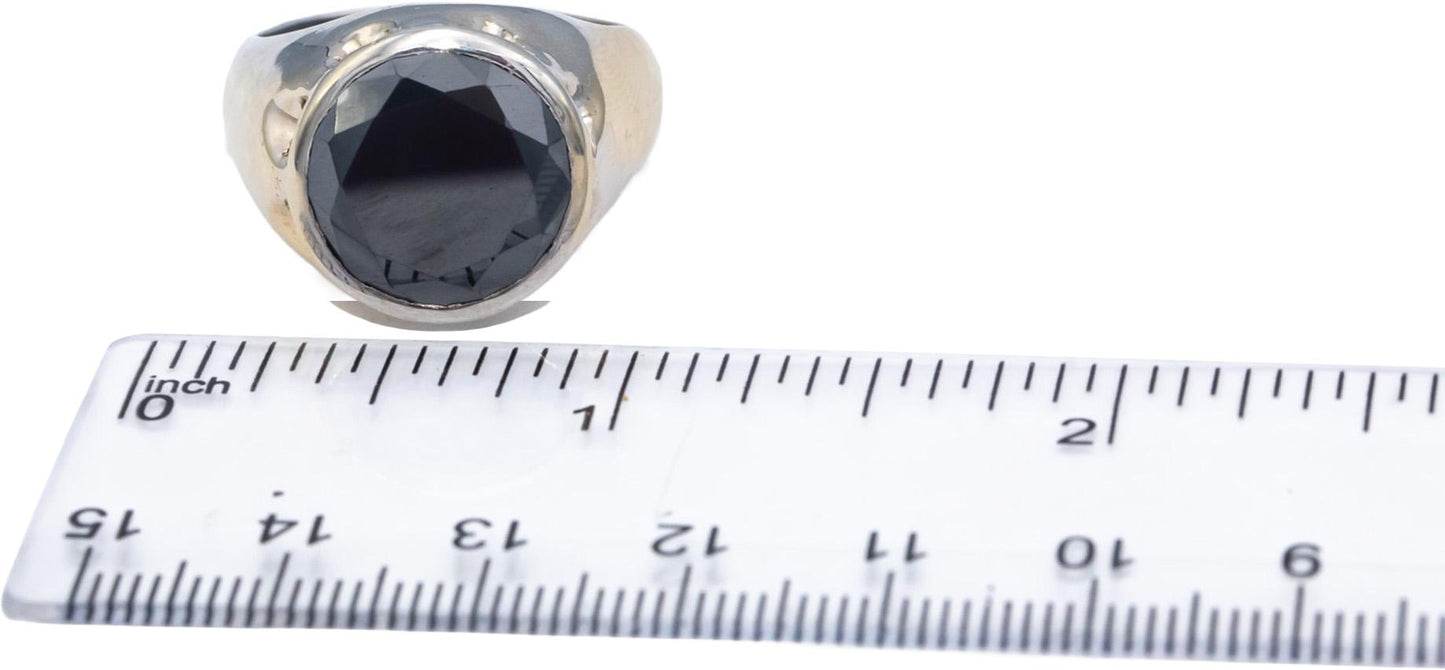 18k White Gold Round Bezel Set Black Diamond Solitaire Ring 12.0CT Size 10