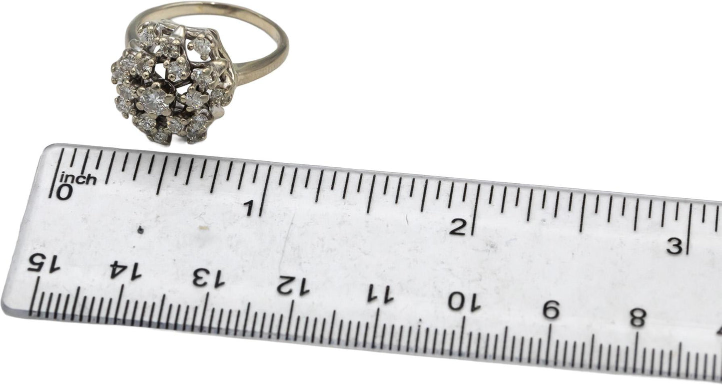 Vintage Antique 14k White Gold Diamond Cluster Cocktail Ring 1.0CT Size 7.5