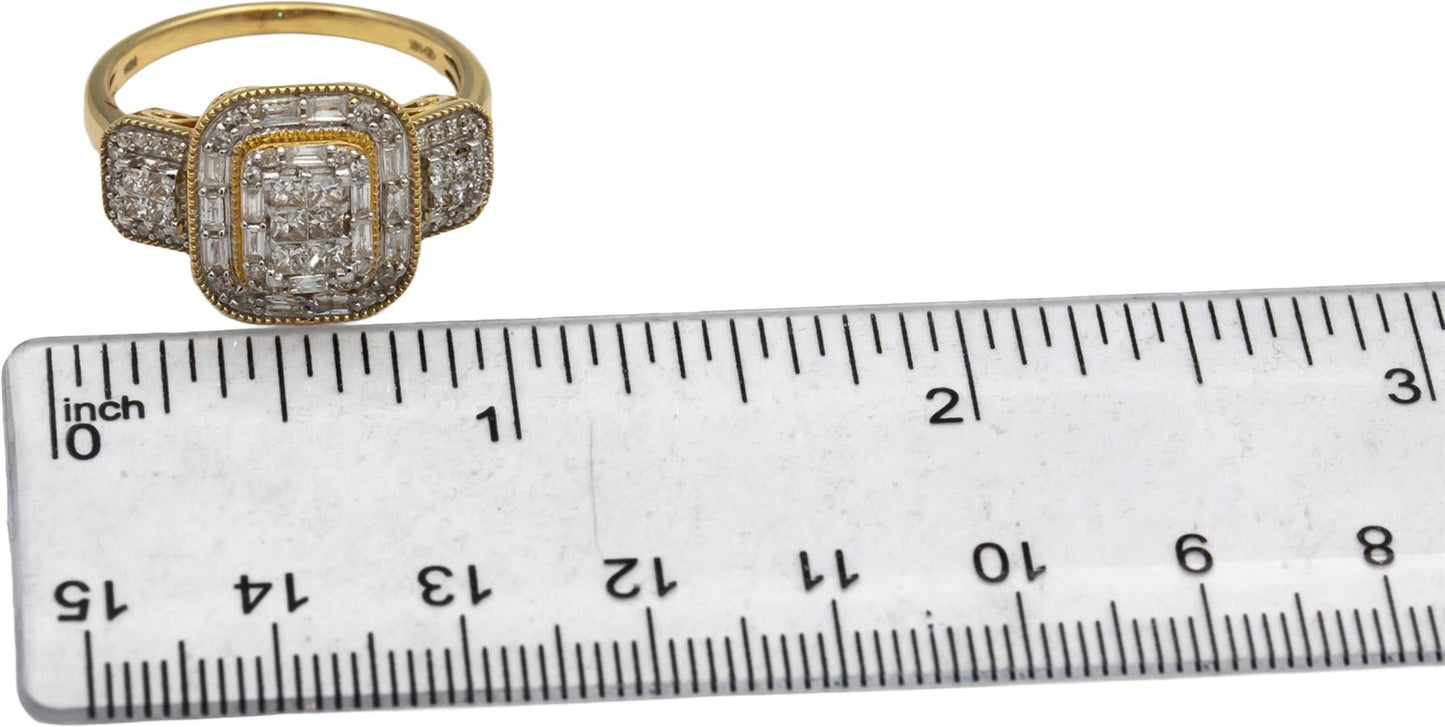 14k Yellow Gold Princess Baguette Round Diamond Cocktail Ring 1.0CT Size 9.75
