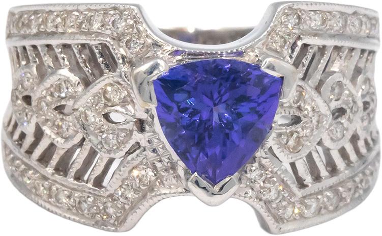 KALATI 18k White Gold 1.58CT Diamond and Tanzanite Cocktail Ring size 6.5