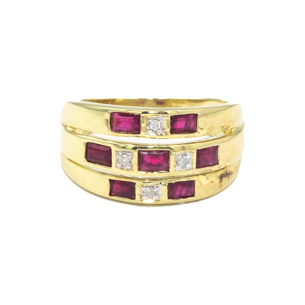 14k Yellow Gold 0.24CT Diamond and Ruby Band Ring Size 6.75