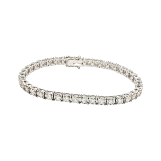 14K White Gold VS Round Diamond Buttercup Setting Tennis Bracelet 2.97CT