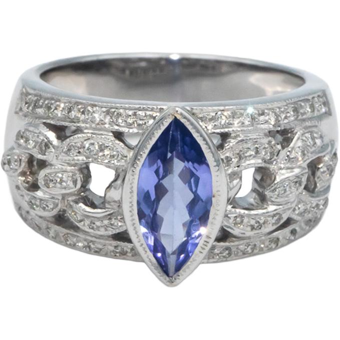 KALATI Designer 14k White Gold 1.26CT Diamond and Tanzanite Ring Size 6.75