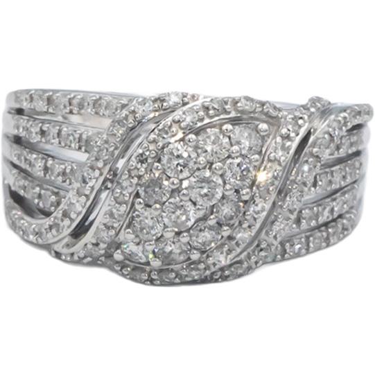 14k White Gold 1.13CT Round Cut Diamond Swirl Band Ring Size 7