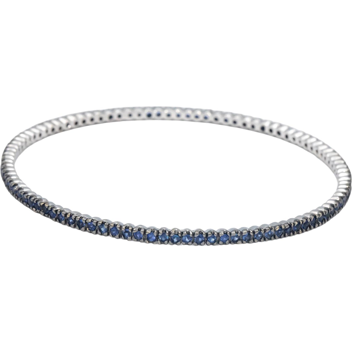 18k White Gold 3.0CT Round Cut Blue Sapphire Stackable Bangle Bracelet