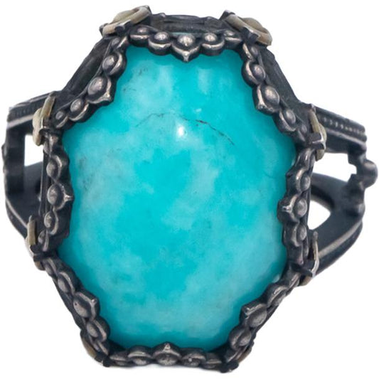 STAMBOLIAN 18k Gold Sterling Silver 10.0CT Amazonite Solitaire Ring Size 7.75