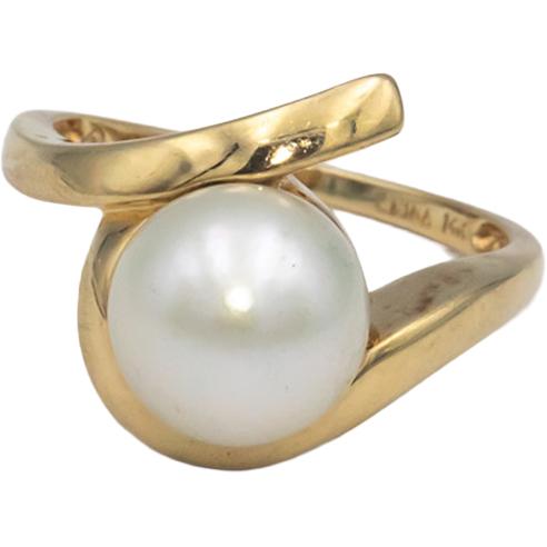 14k Yellow Gold 10mm Pearl Solitaire Ring Size 8.5