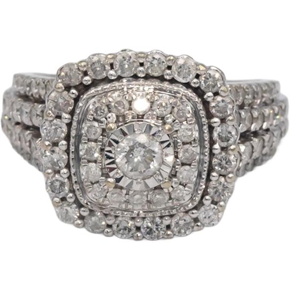 10k White Gold 1.50CT Diamond Cluster Cocktail Ring Size 6.75