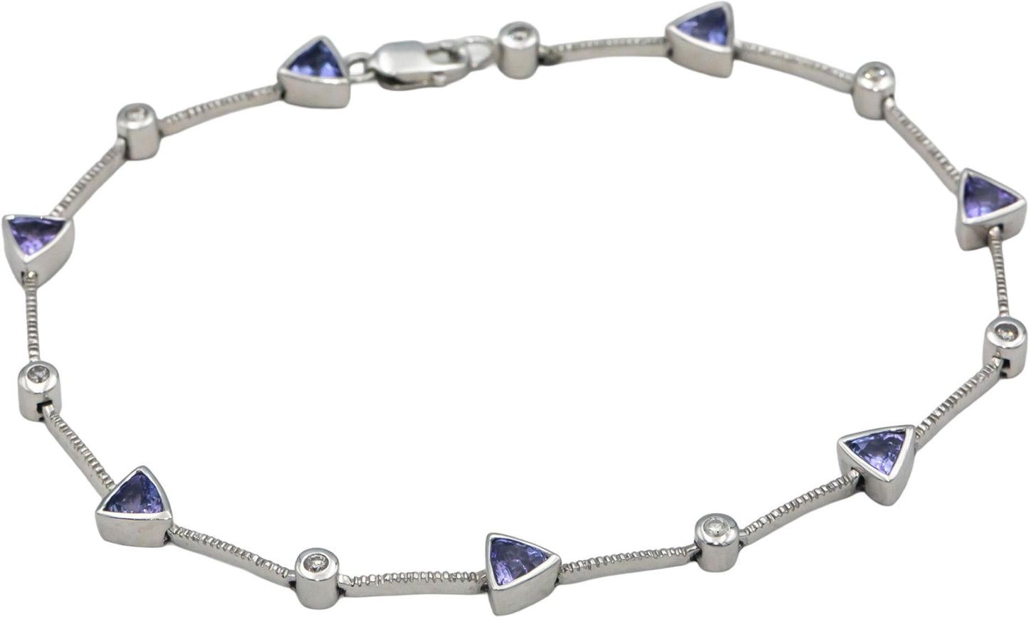 14k White Gold 2.12CT Round Cut Diamond Trillion Cut Tanzanite Bracelet