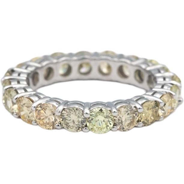 18k White Gold 3.15CT VS Light-Medium Yellow Diamond Eternity Ring Size 6