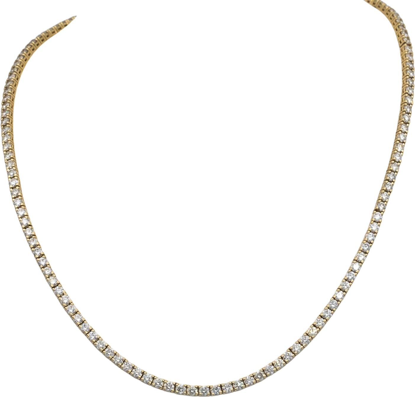 14k Yellow Gold Round Cut Diamond Tennis Necklace 16" Long 10.35CT