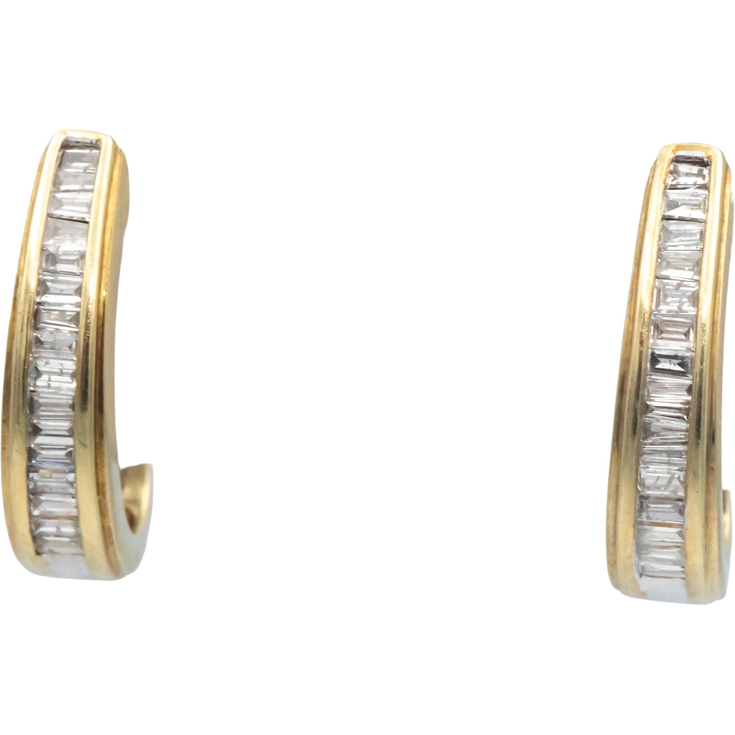 10k Yellow Gold 0.49CT Baguette Cut Diamond Curved Huggie Hoop Earrings