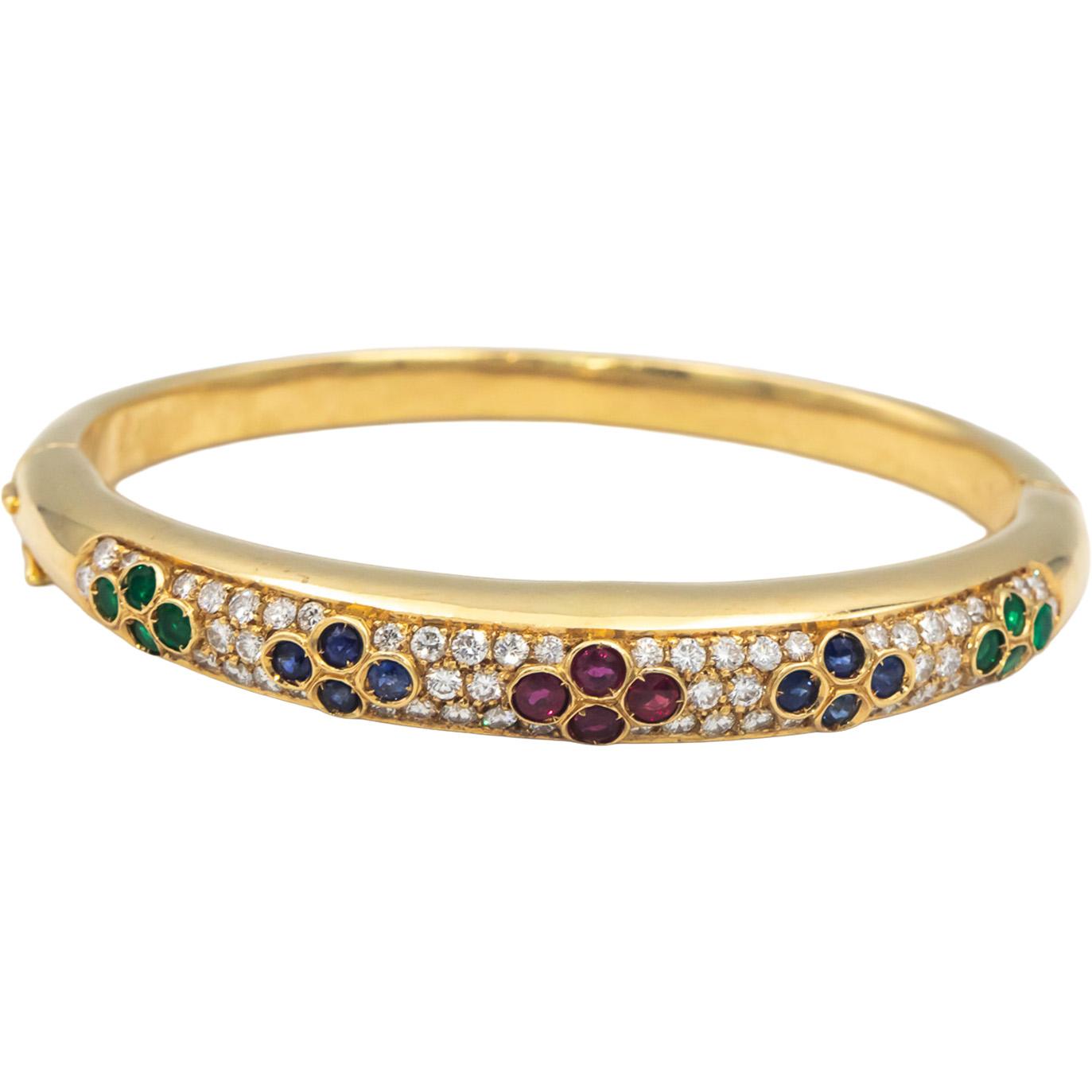 18k Yellow Gold VS Diamond Ruby Emerald Sapphire Bangle Bracelet 2.75CT