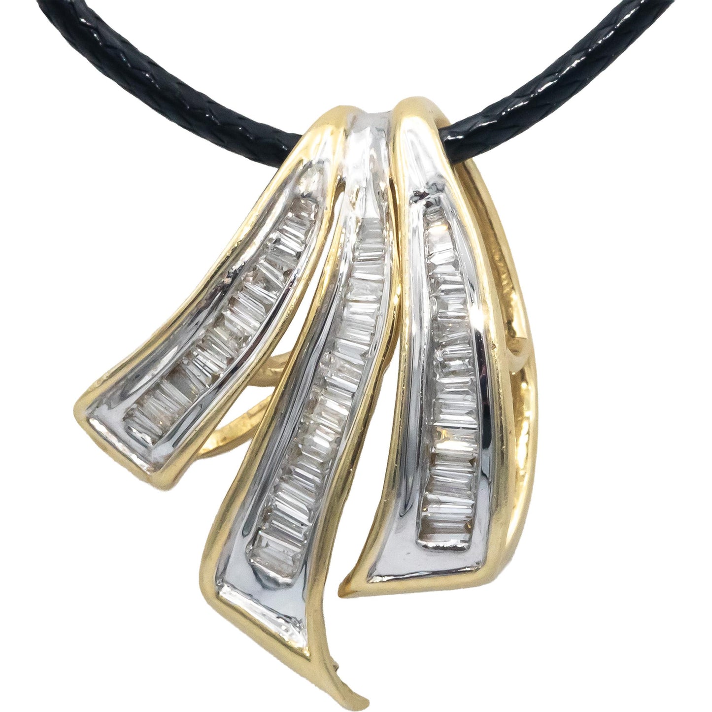 14k Yellow Gold 0.75CT Baguette Cut Diamond Slide Pendant Necklace