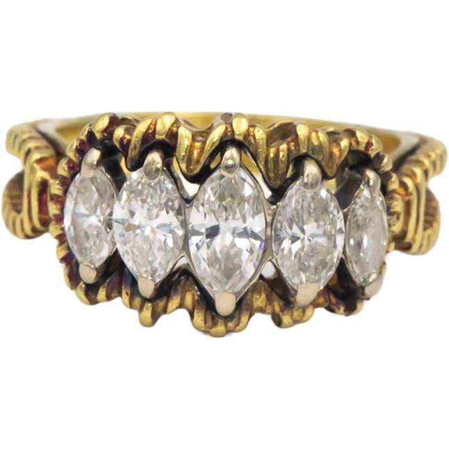 Vintage Antique 18k Yellow Gold 1.0CT VS Marquise Cut Diamond Cocktail Ring Sz 6