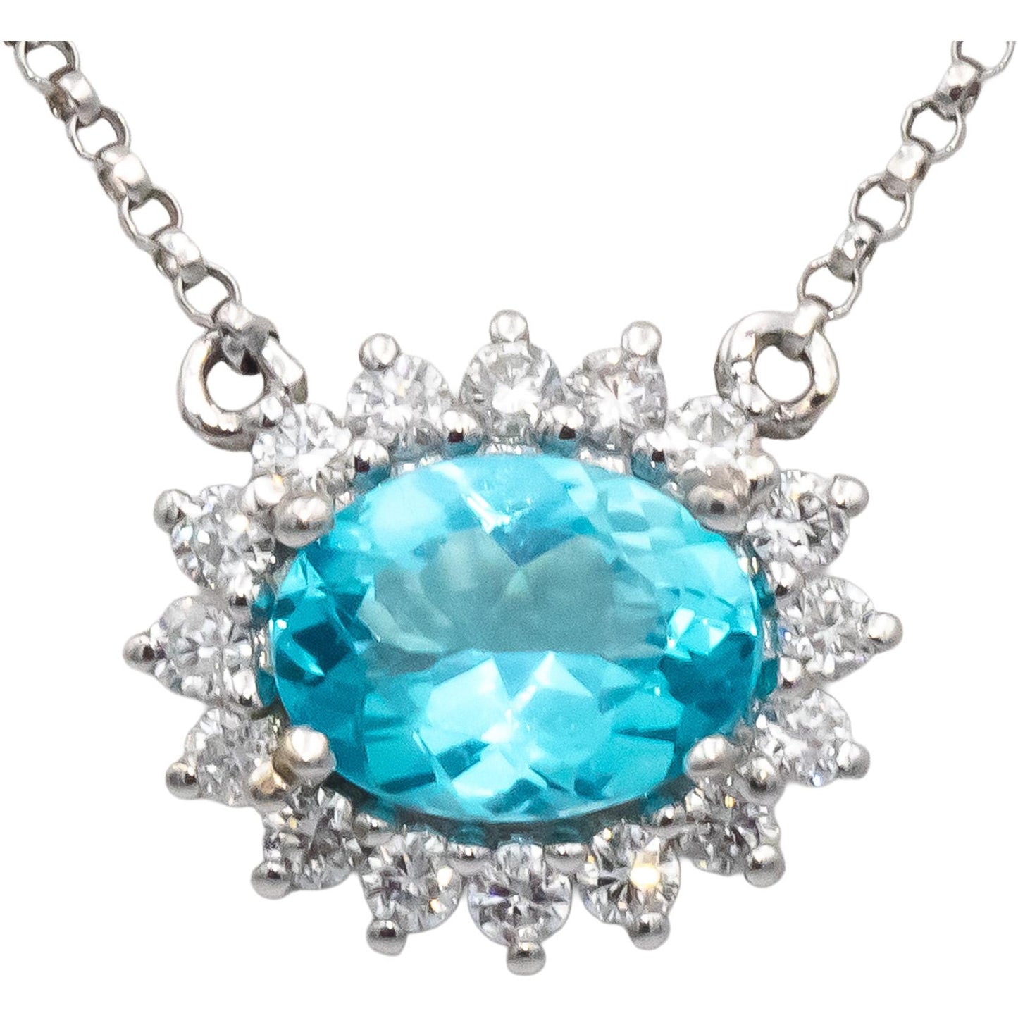 Diamond and Synthetic Blue Stone 18k White Gold Halo Pendant Necklace 0.25CT