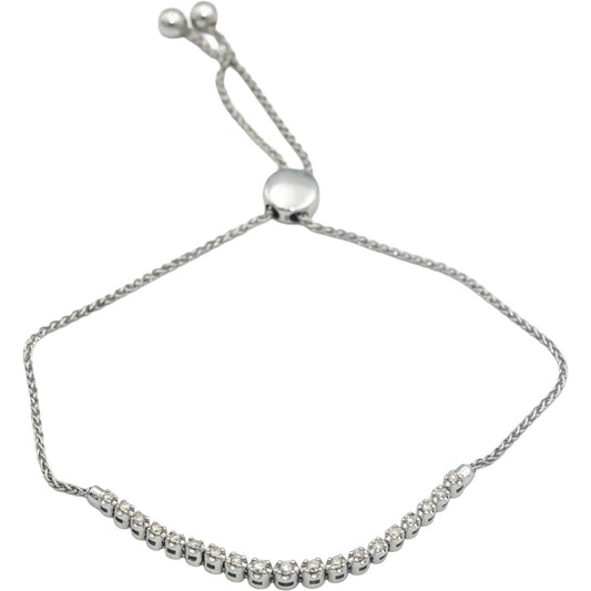10k White Gold 0.35CT Round Cut Diamond Bolo Bracelet w/ Adjustable Clasp