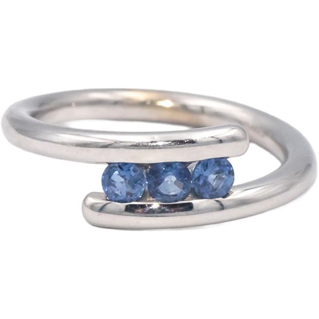 Blue Sapphire 18k White Gold Round Cut Crossover Band Ring 0.30CT Size 7.25