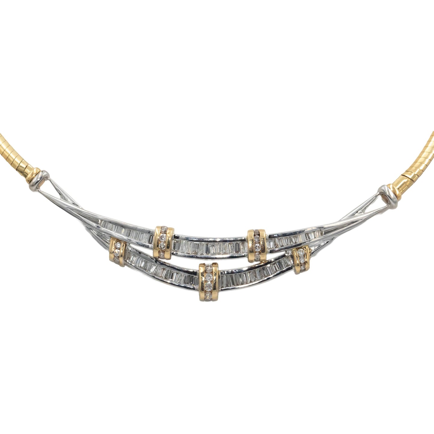 14k White & Yellow Gold Baguette and Round Diamond Formal Necklace 2.50CT