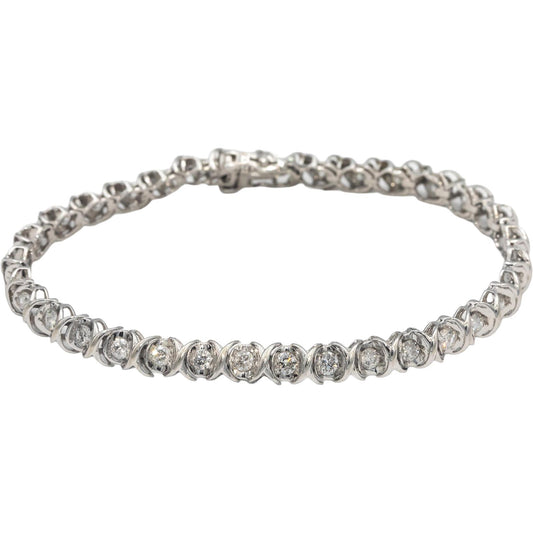 10k White Gold Round Diamond X-Link Tennis Bracelet 3.0CT
