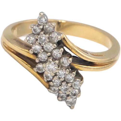 14k Yellow & White Gold Round Diamond Cluster Cocktail Ring 0.35CT Size 6.5