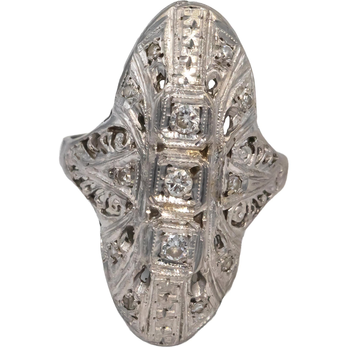 Vintage Antique 14k White Gold 0.25CT VS Diamond Filigree Cocktail Ring Size 5.5