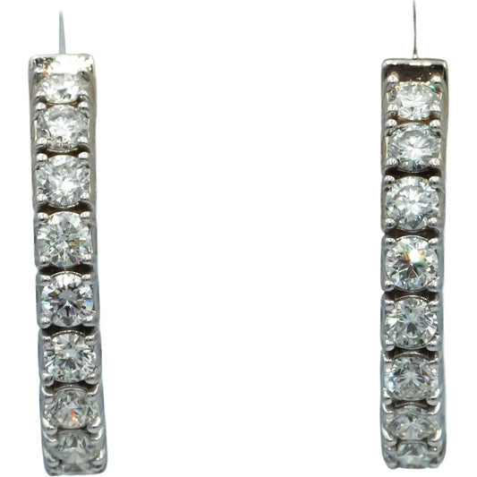 14k White Gold VS Round Diamond Inside Out Oval Hoop Earrings 5.34CT