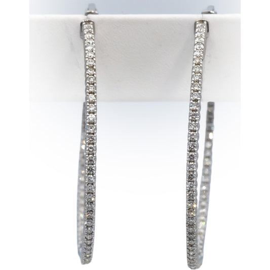 14k White Gold Round Diamond Inside Out Circle Jumbo Hoop Earrings 3.85CT