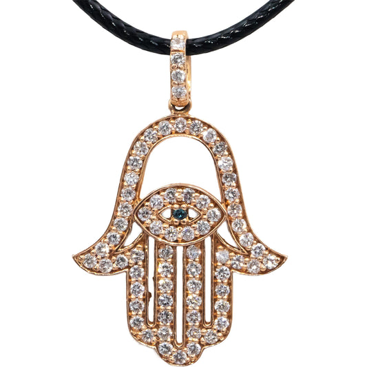 14k Rose Gold VS Round Diamond Hamsa Hand Pendant Necklace 1.05CT