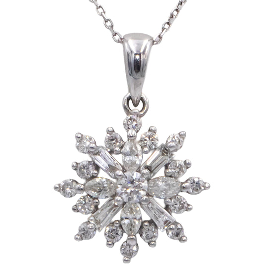 10k Gold Round Baguette Marquise Cut Diamond Snowflake Pendant Necklace .50CT