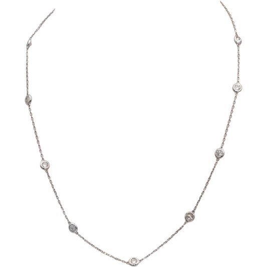 Round Bezel Set Diamond By The Yard Necklace Chain Jewelry 14k White Gold 1.27CT