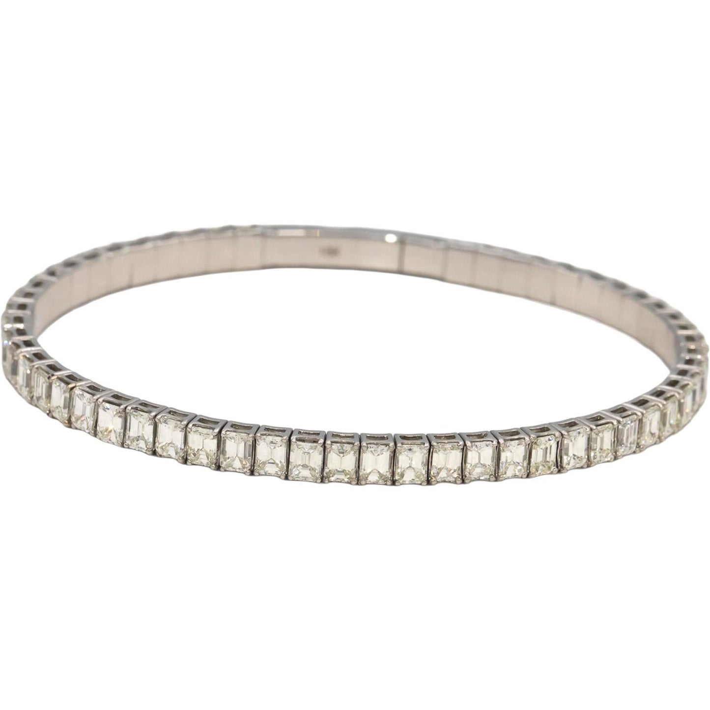 18k White Gold VS Emerald Cut Diamond Flexible Bangle Bracelet 10.19CT