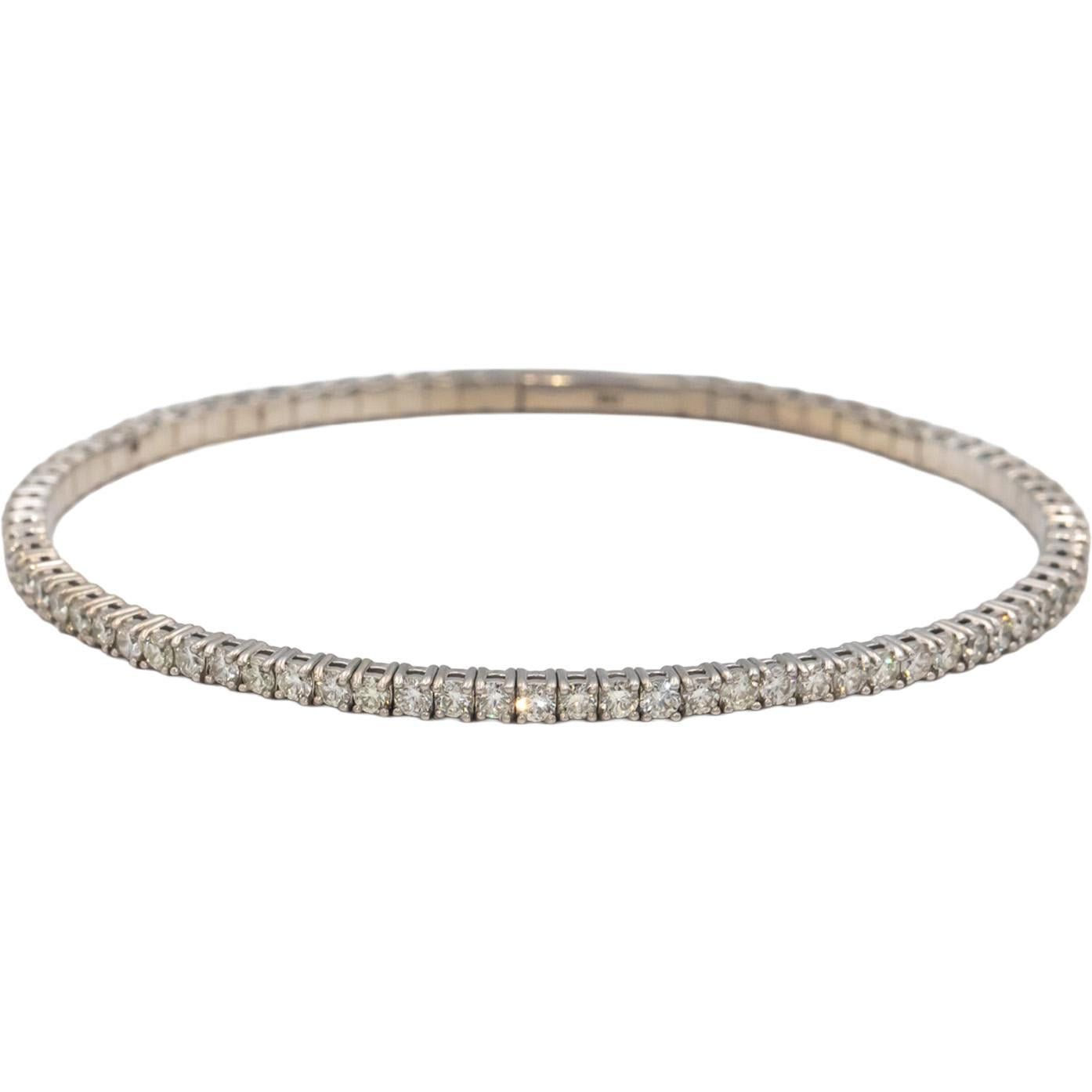 18k White Gold VS Round Diamond Semi-Flexible Bangle Bracelet 2.51CT