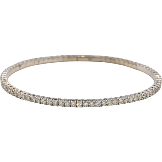 18k White Gold VS Round Diamond Semi-Flexible Bangle Bracelet 2.51CT