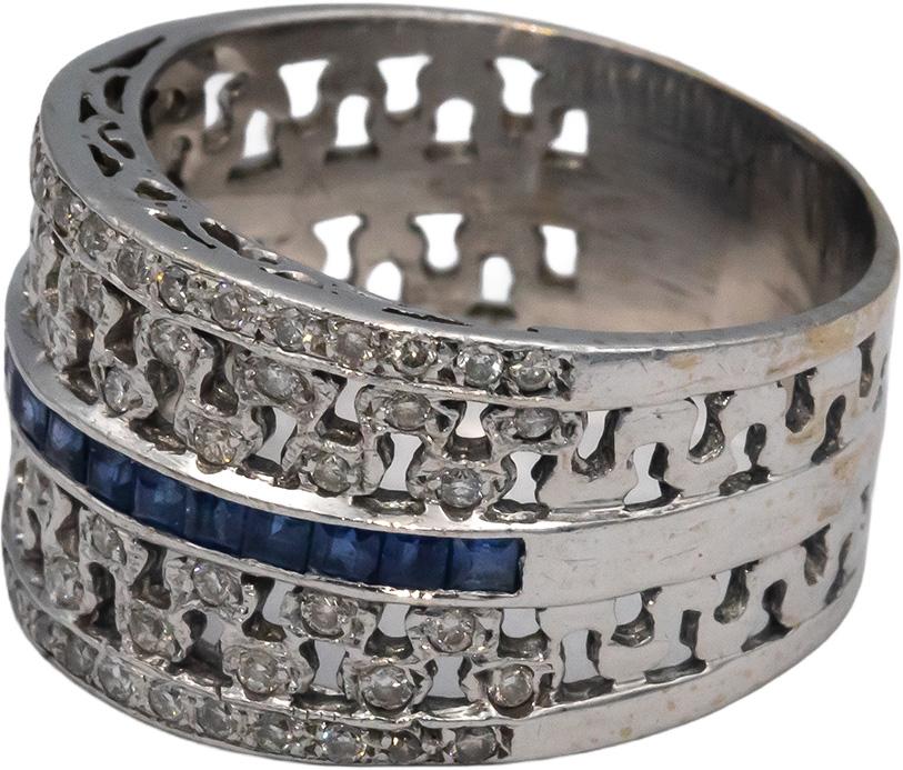 18k White Gold 1.0CT Diamond and Sapphire Wide Band Ring Size 8