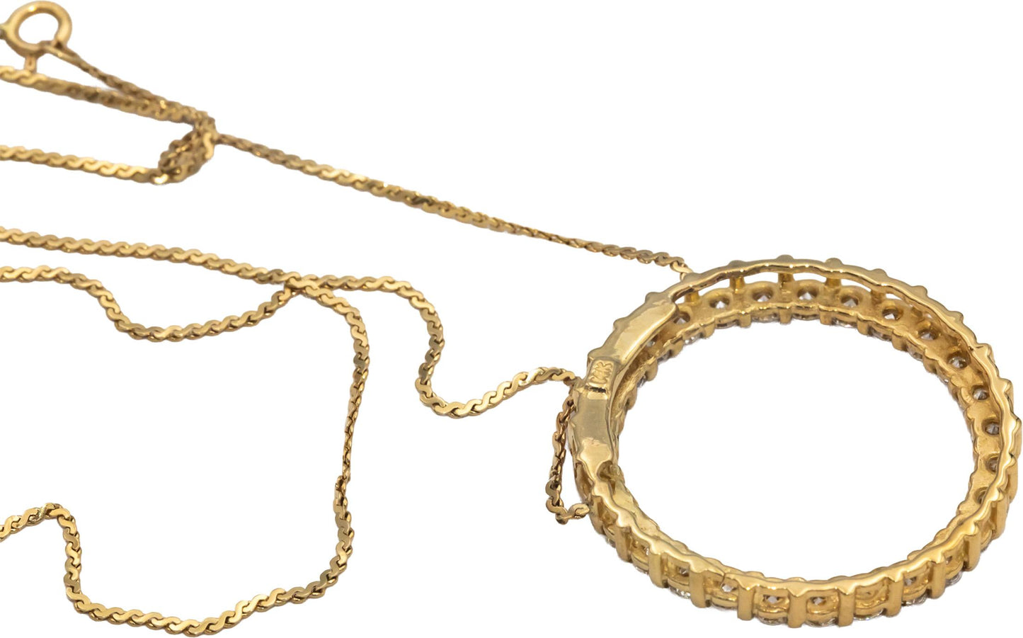 14k Yellow Gold 2.14CT VS Diamond Circle Fixed Pendant Necklace