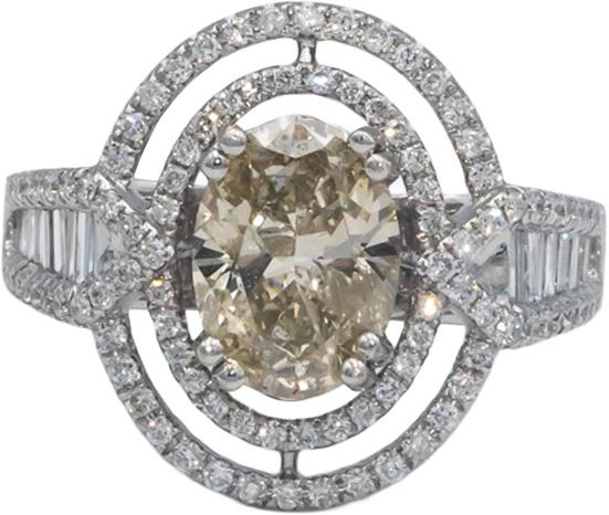14k White Gold 2.47CT Diamond Cocktail Ring w/ 1.72CT Oval Cut Center Size 6.5