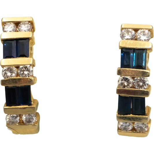 14k Yellow Gold 1.30CT VS Diamond and Sapphire Curved Stud Earrings