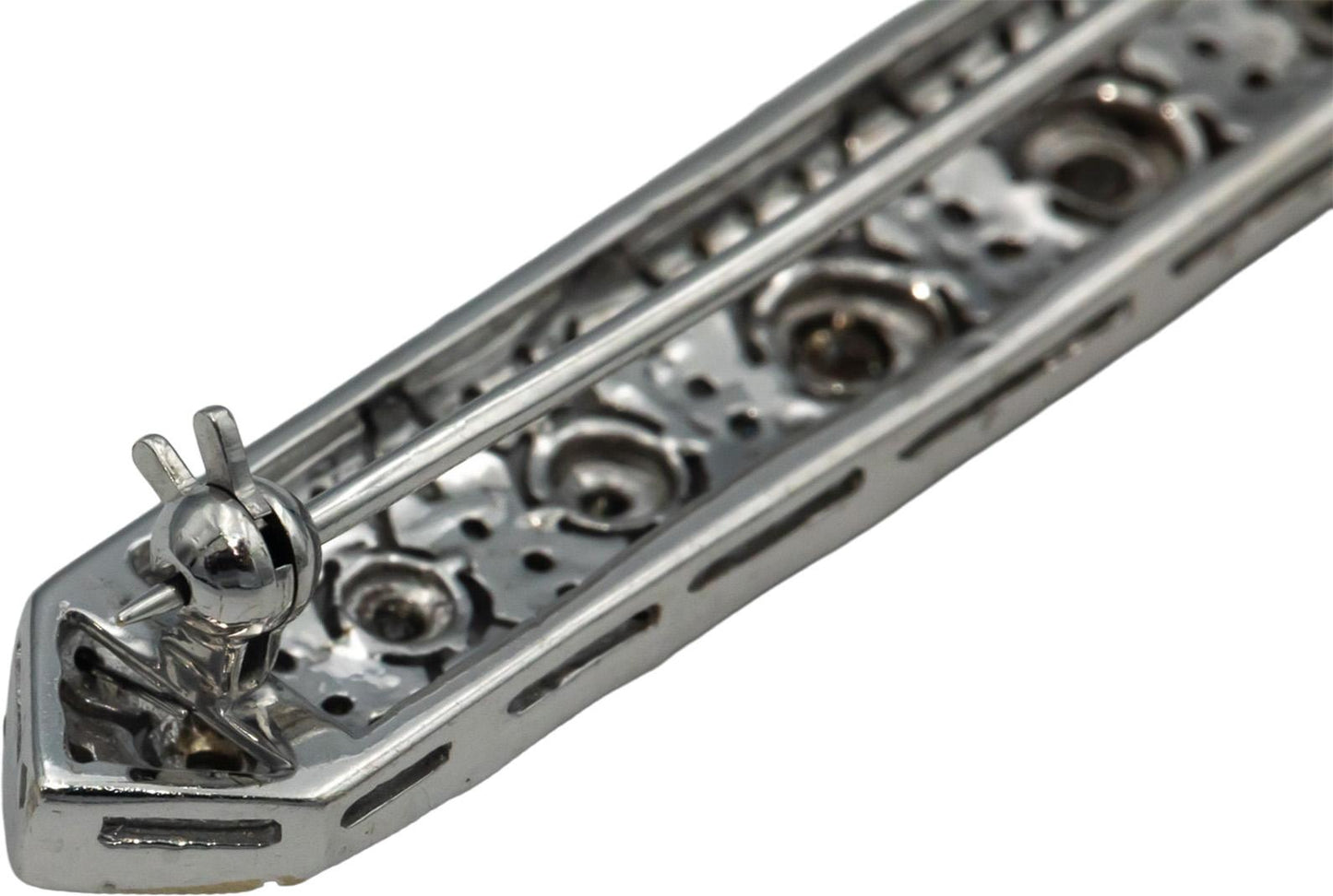 Vintage Antique 18k White Gold 0.95CT Diamond Bar Brooch Pin
