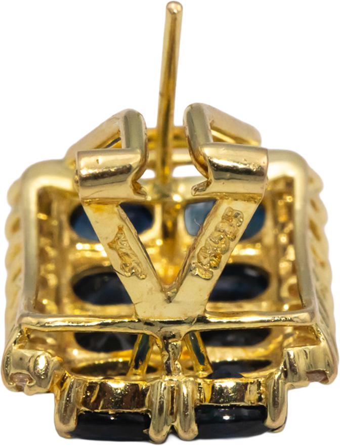 14k Yellow Gold 8.0CT Diamond and Sapphire Cluster Curved Earrings