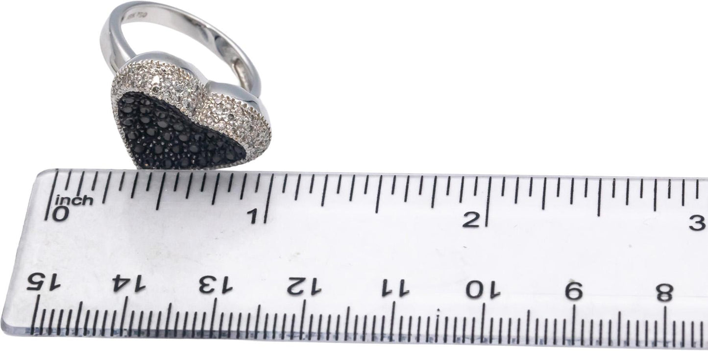 18k White Gold White and Black Diamond Cluster Heart Ring 1.0CT Size 7.25