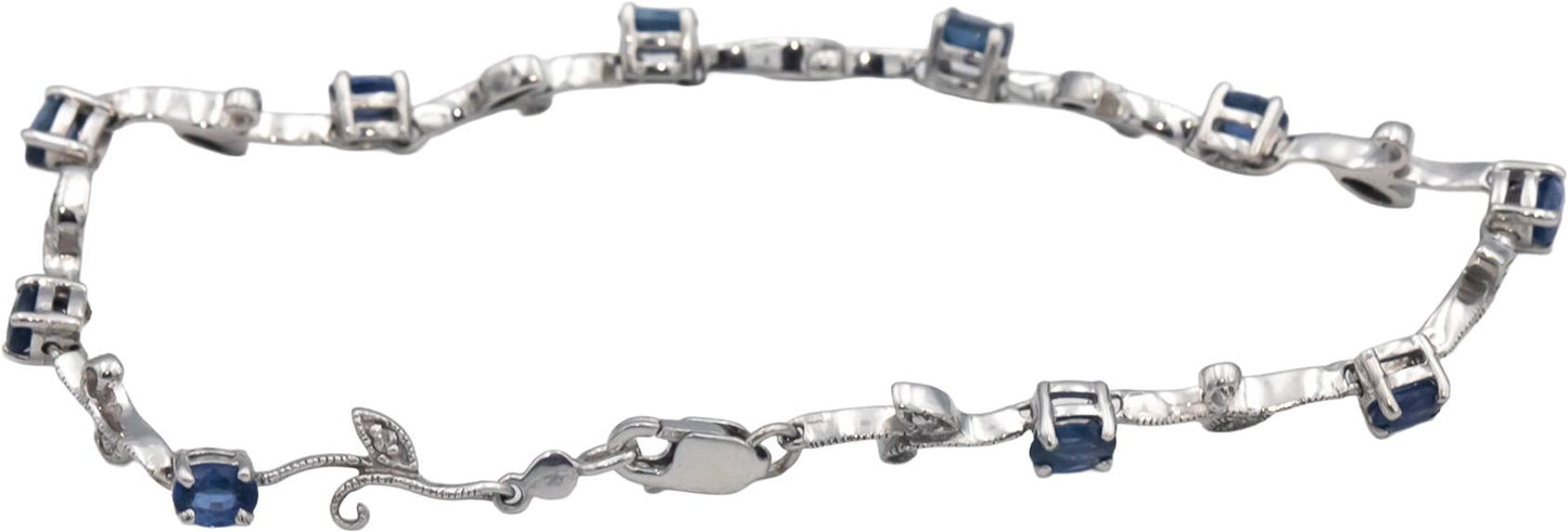 14k White Gold 2.06CT Diamond and Blue Sapphire Floral Link Bracelet