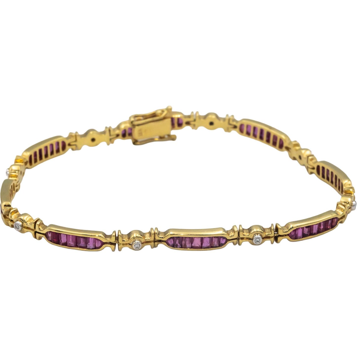 Designer 18k Yellow Gold Diamond and Ruby Fancy Link Tennis Bracelet 2.05CT