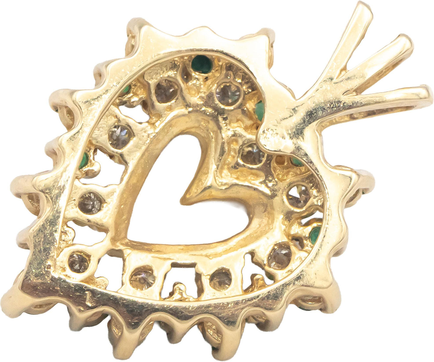 14k Yellow Gold 0.85CT Diamond and Emerald Cluster Heart Pendant