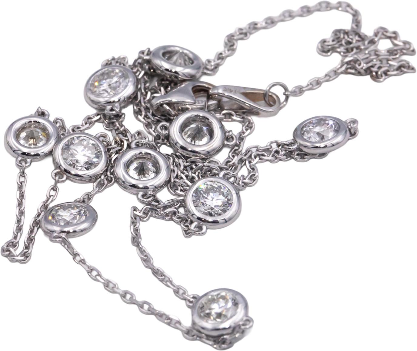 14k White Gold 3.13CT Round Cut Diamond By The Yard Chain Necklace