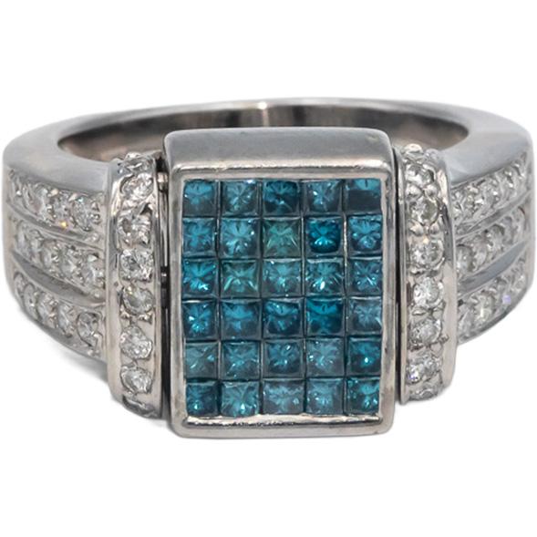 18k White Gold 1.50CT VS White and Blue Diamond Reversible Ring Size 5.75