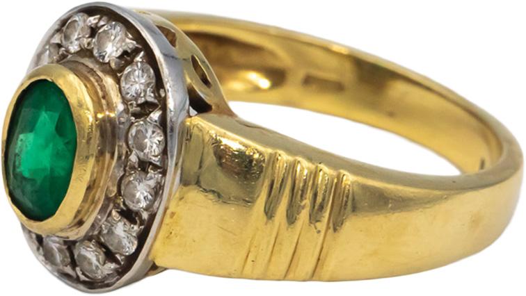18k Yellow Gold 0.83CT VS Diamond and Emerald Men's Ring Size 8