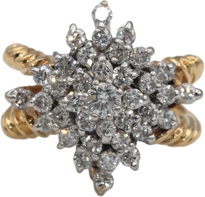 14k Yellow & White Gold 1.0CT Round Cut Diamond Cluster Ring Size 6.75